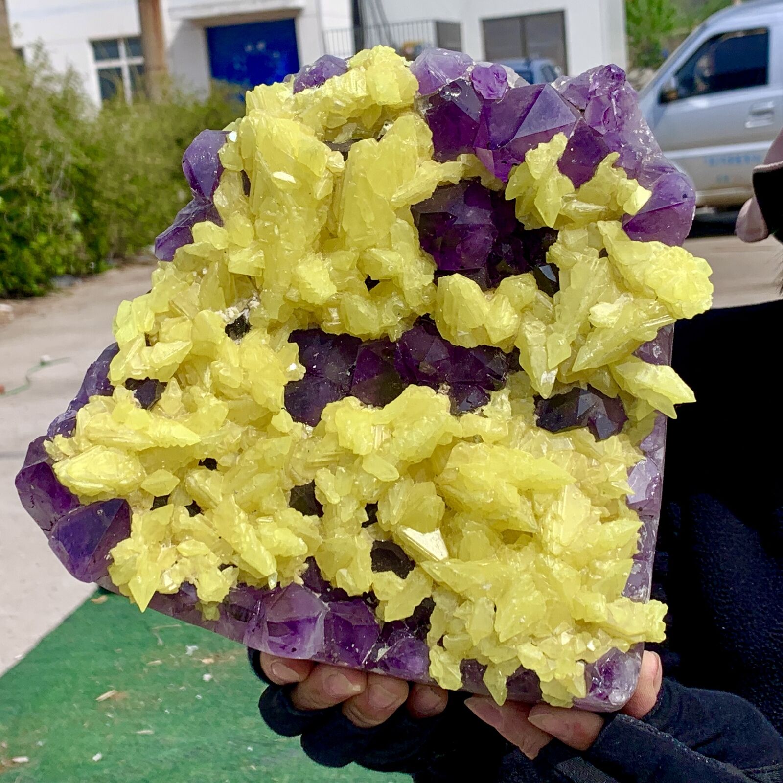10.29LB Minerals ** LARGE NATIVE SULPHUR OnMATRIX Sicily With+amethyst Crystal