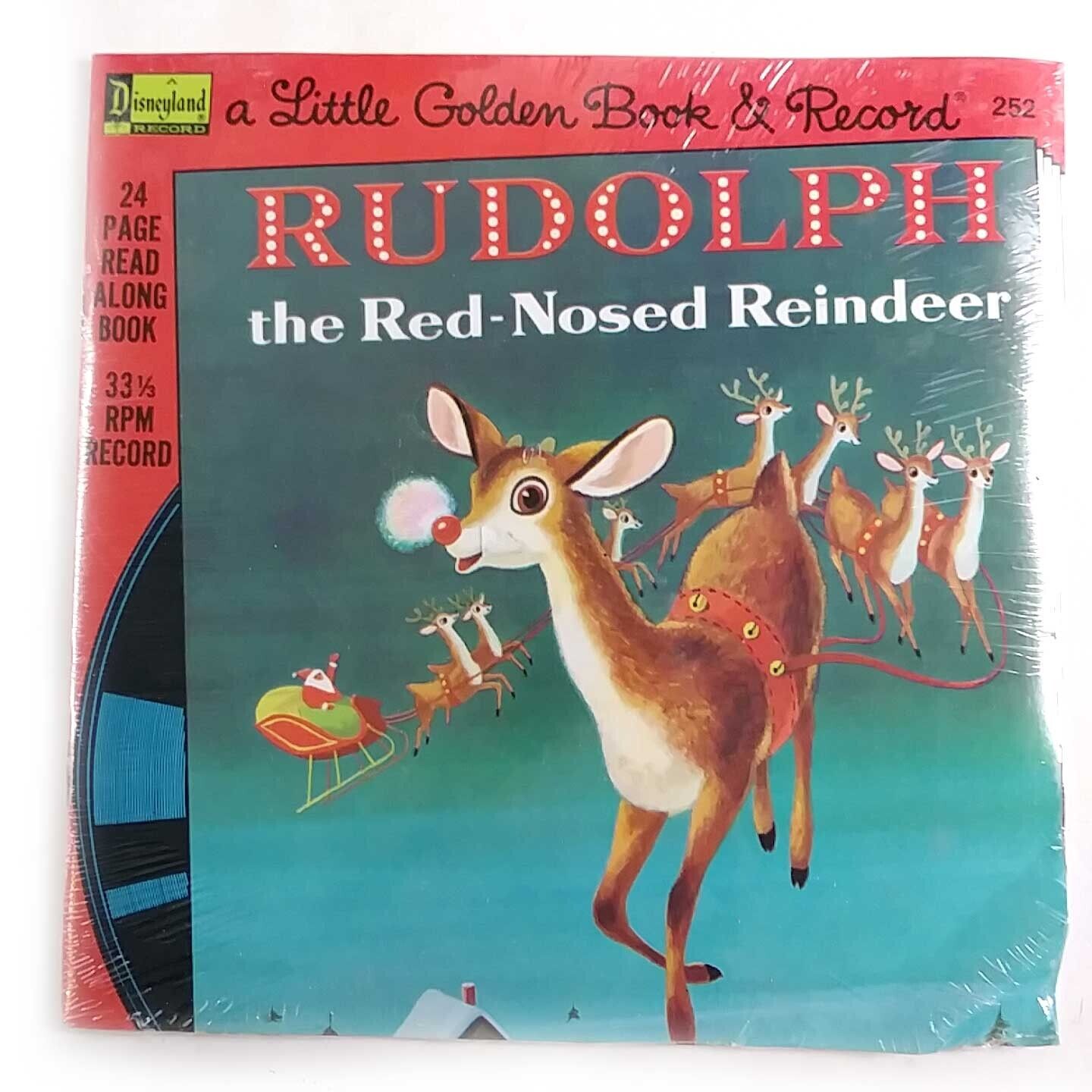 NOS 1976 Rudolph the Red-Nosed Reindeer Little Golden Book and Record Disneyland