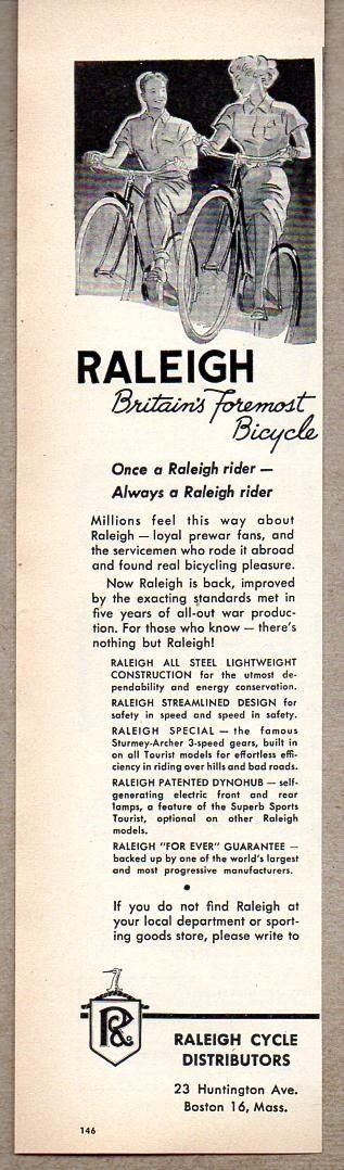 1946 Print Ad Raleigh Bicycles Britain\'s Foremost Bikes Boston,MA