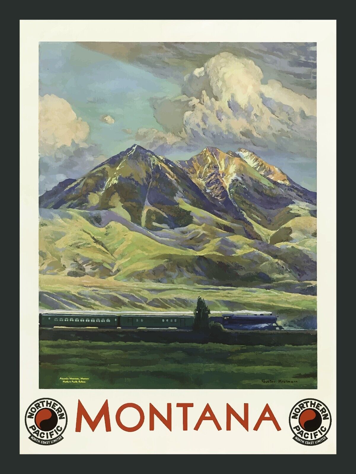Montana via Northern Pacific Train- Vintage Travel - BIG MAGNET 3.5 x 4.5 in