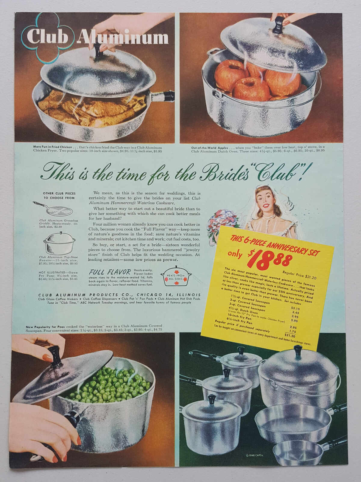 1948 Club Aluminum Products Chicken Fryer Dutch Oven Pots Vtg Magazine Print Ad