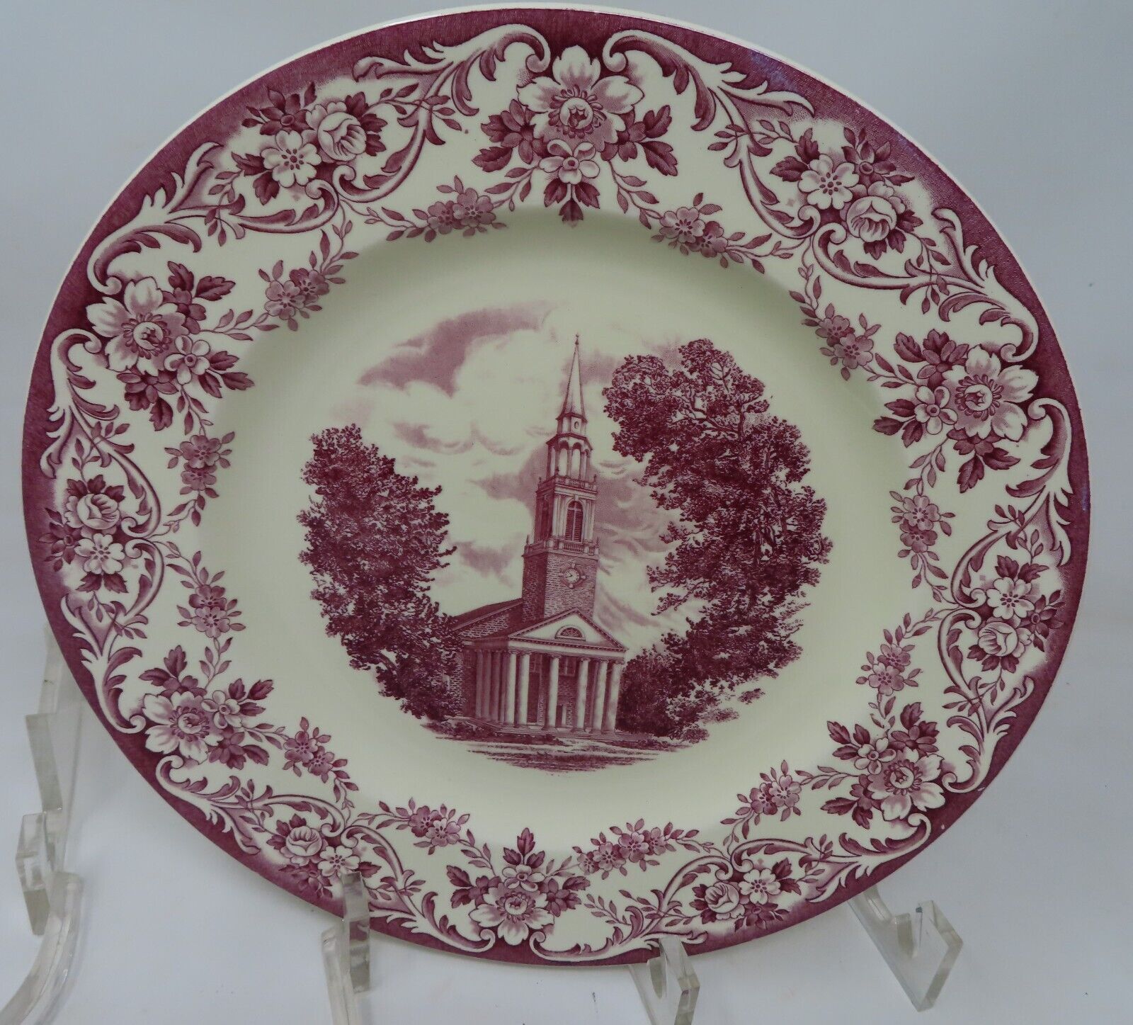 1 Vtg RED TRANSFERWARE 1932 WEDGEWOOD WHEATON College Plate MARY LYON HALL