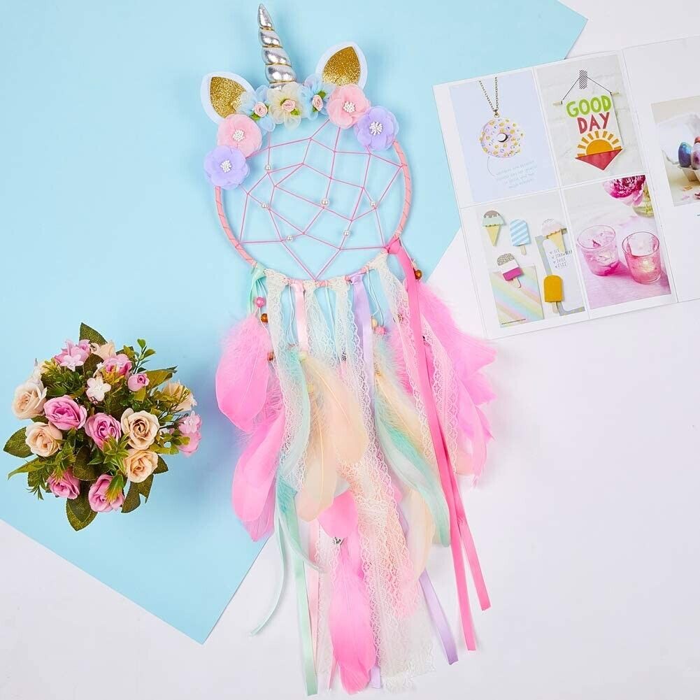 Large Unicorn Dream Catcher Flower Feather Pendant Wall Hanging Home Decoration