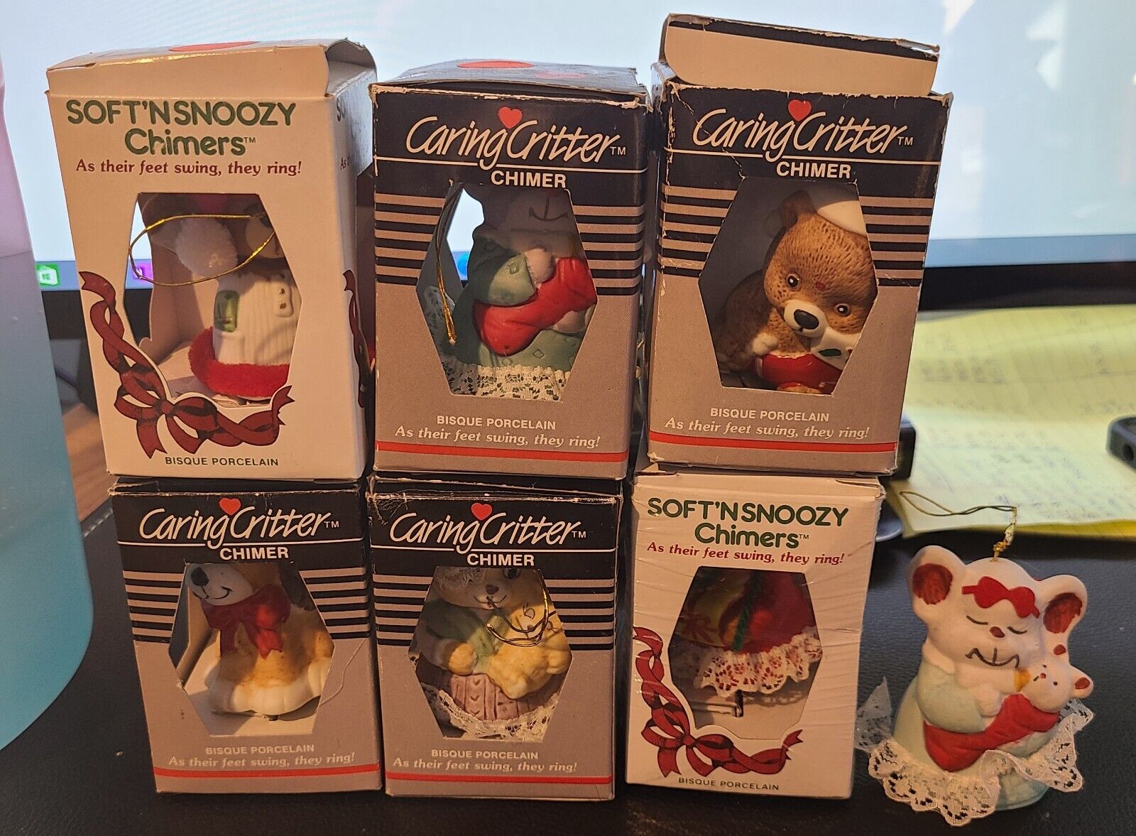 Soft\'NSnoozy and Caring Critters Chimers ornament Lot of 7pcs. 