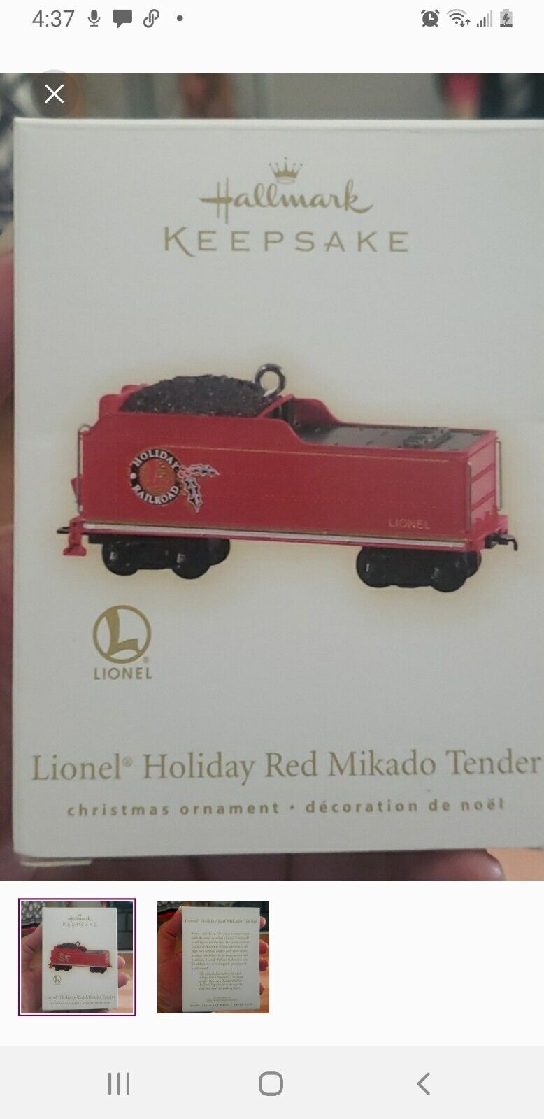 LIONEL N SCALE HALLMARK TRAIN ORNAMENT HOLIDAY RED MIKADO TENDER/COLLECTIB 
