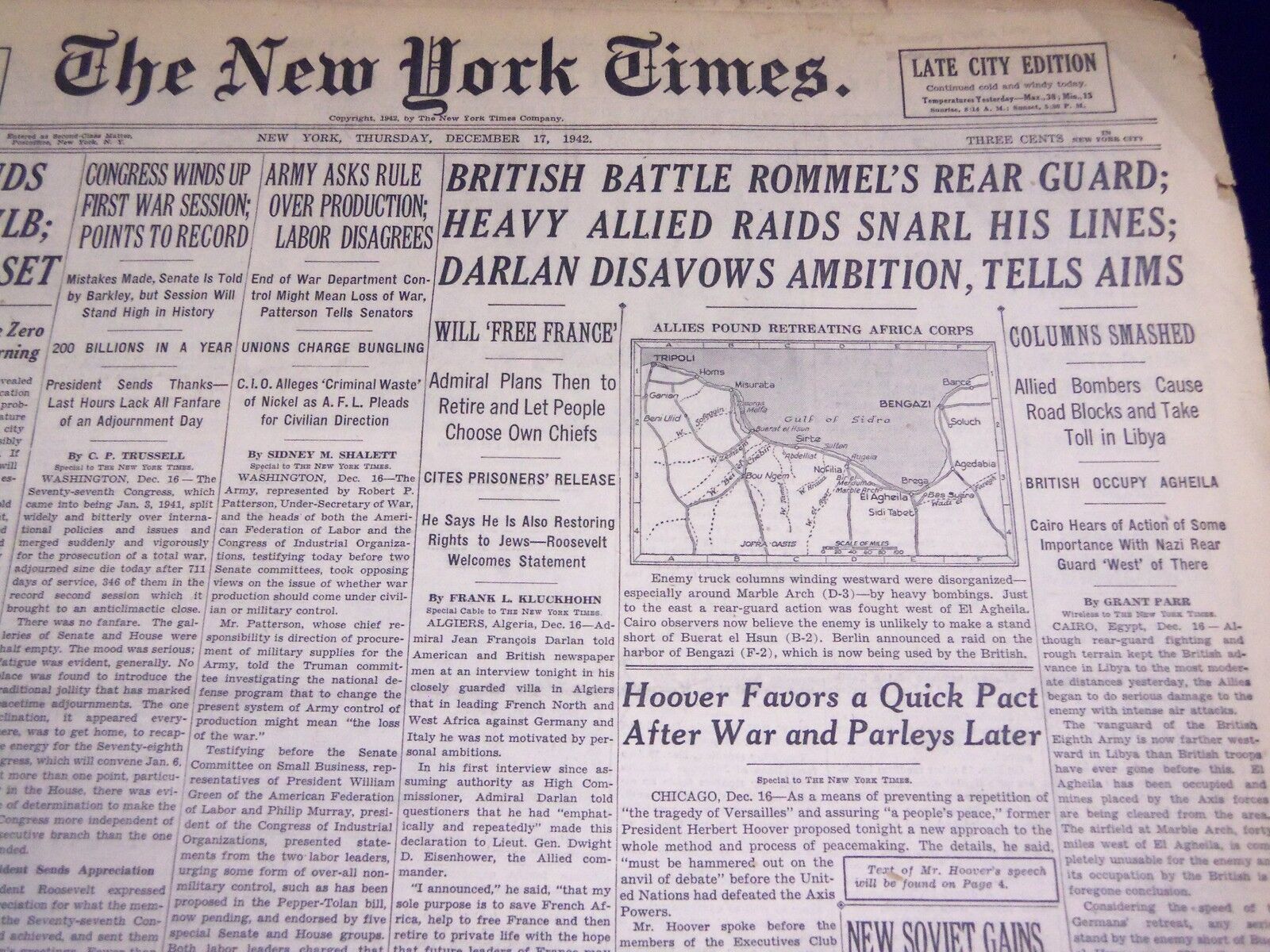 1942 DECEMBER 17 NEW YORK TIMES - BRITISH BATTLE ROMMEL'S REAR GUARD - NT 4438