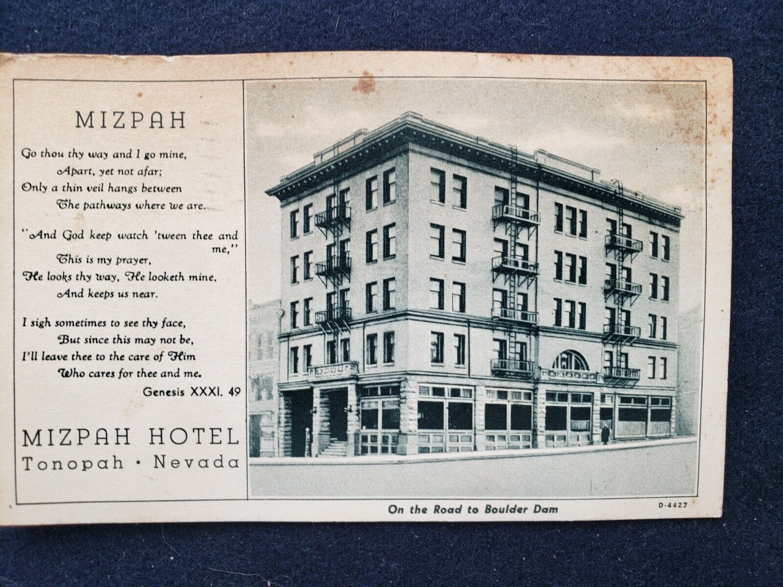 Mizpah Hotel Tonopah Nevada NV Nev Postcard