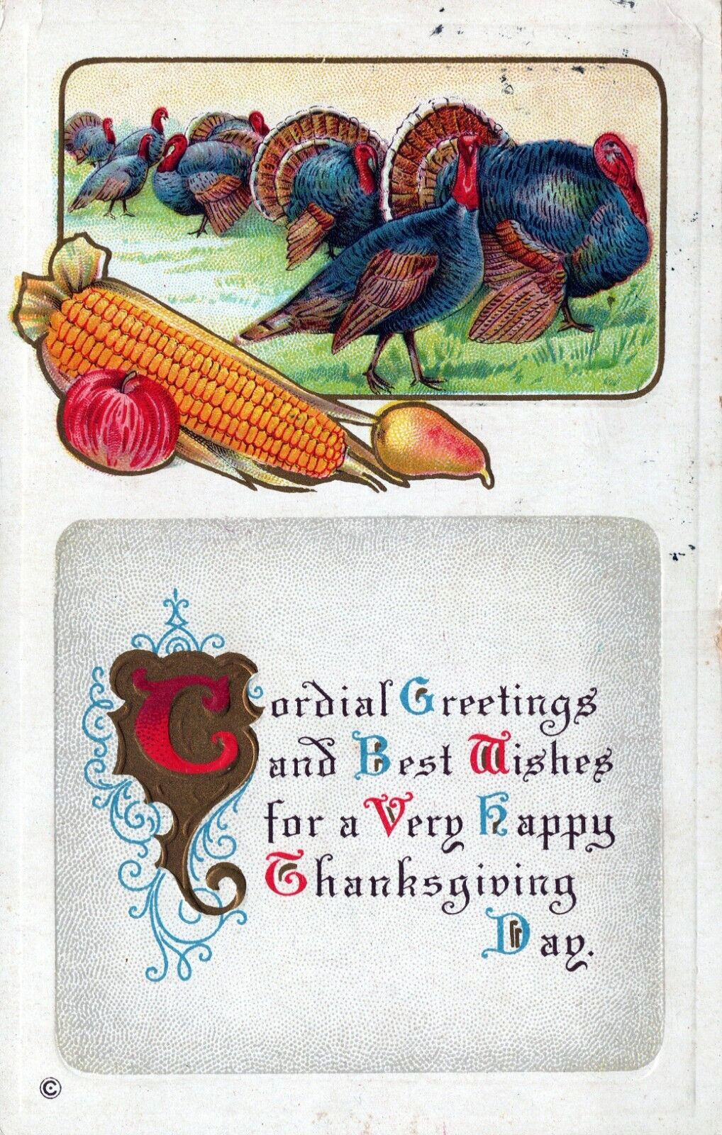  Thanksgiving Day Greetings Posted in 1913 Embossed Postcard