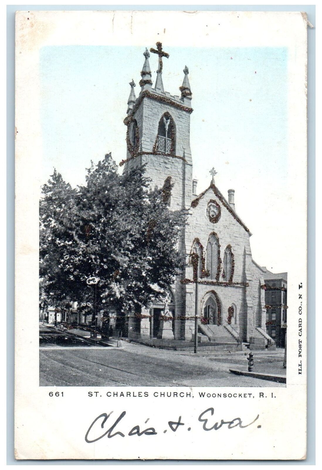 1905 St. Charles Church Exterior View Woonsocket Rhode Island RI Posted Postcard