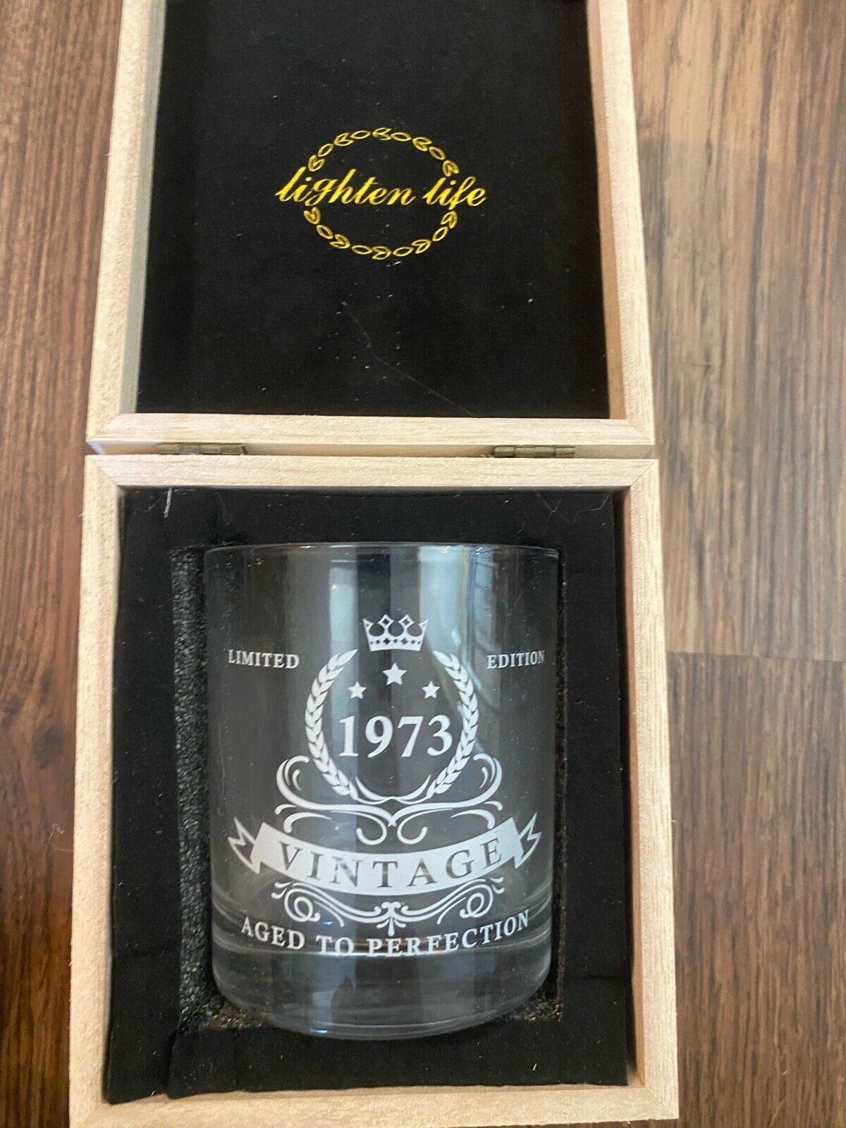 1973  ‘Vintage, Aged to Perfection’ Glass Set Birthday or Fathers Day Gift