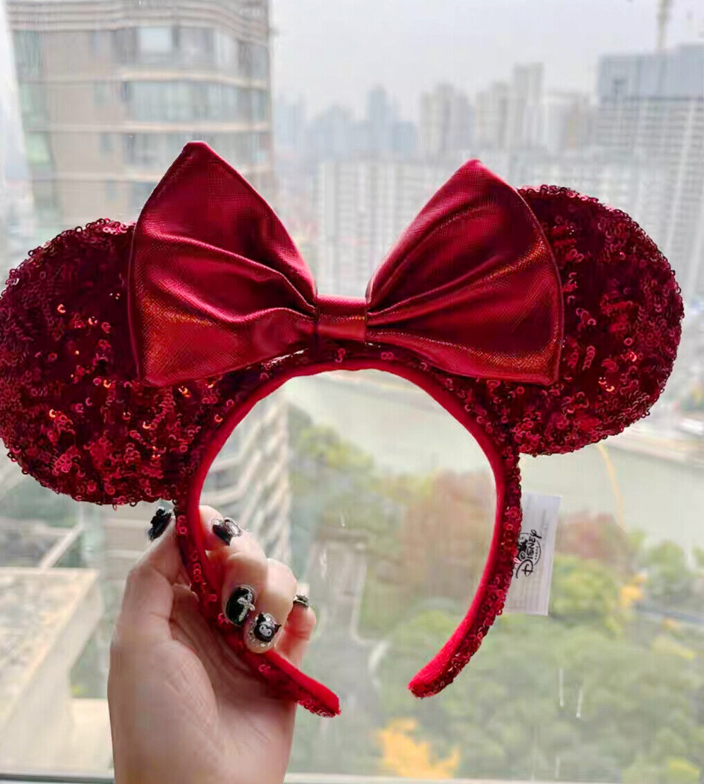 US Disney Parks Minnie Mouse Ears Pirate Disneyland Red Sequin Bow Headband 2022