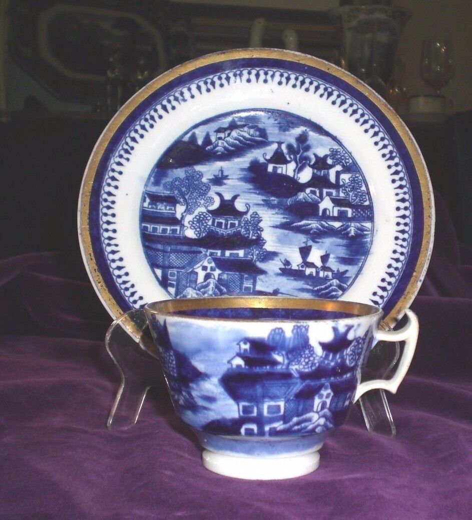 Antique CANTON COBALT BLUE CUP & SAUCER / Pre-1800 Cantonese design, EXC. COND.