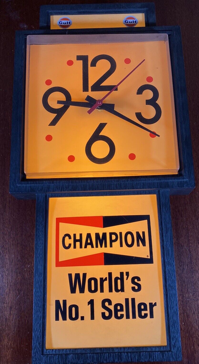 Vtg Champion Spark Plugs Advertising Shop Clock - Lights Up, Clock Needs Repair