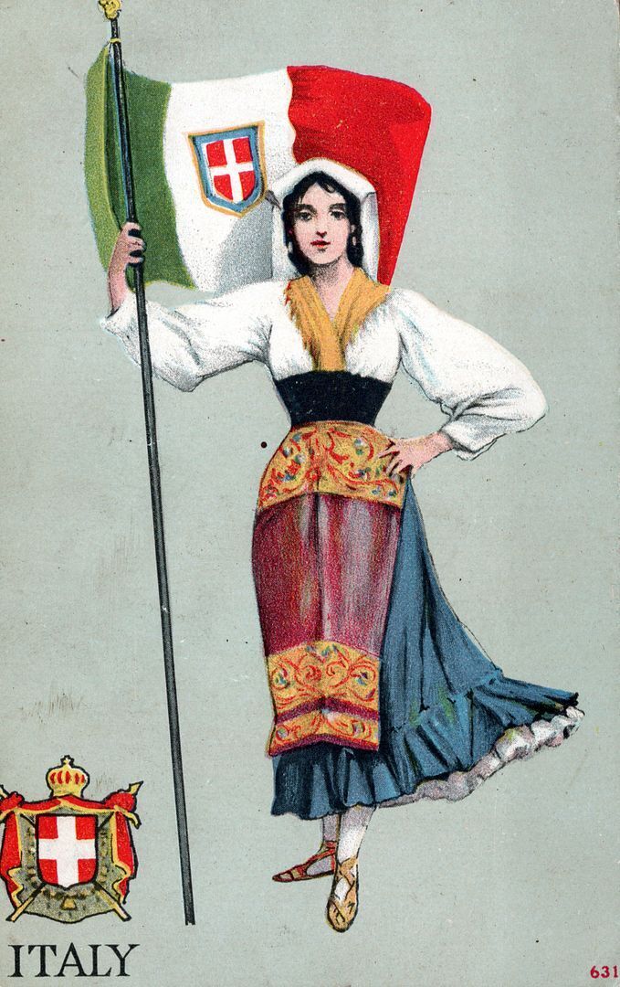 ITALY - Young Woman, Flag And Shield Postcard - udb (pre 1908)