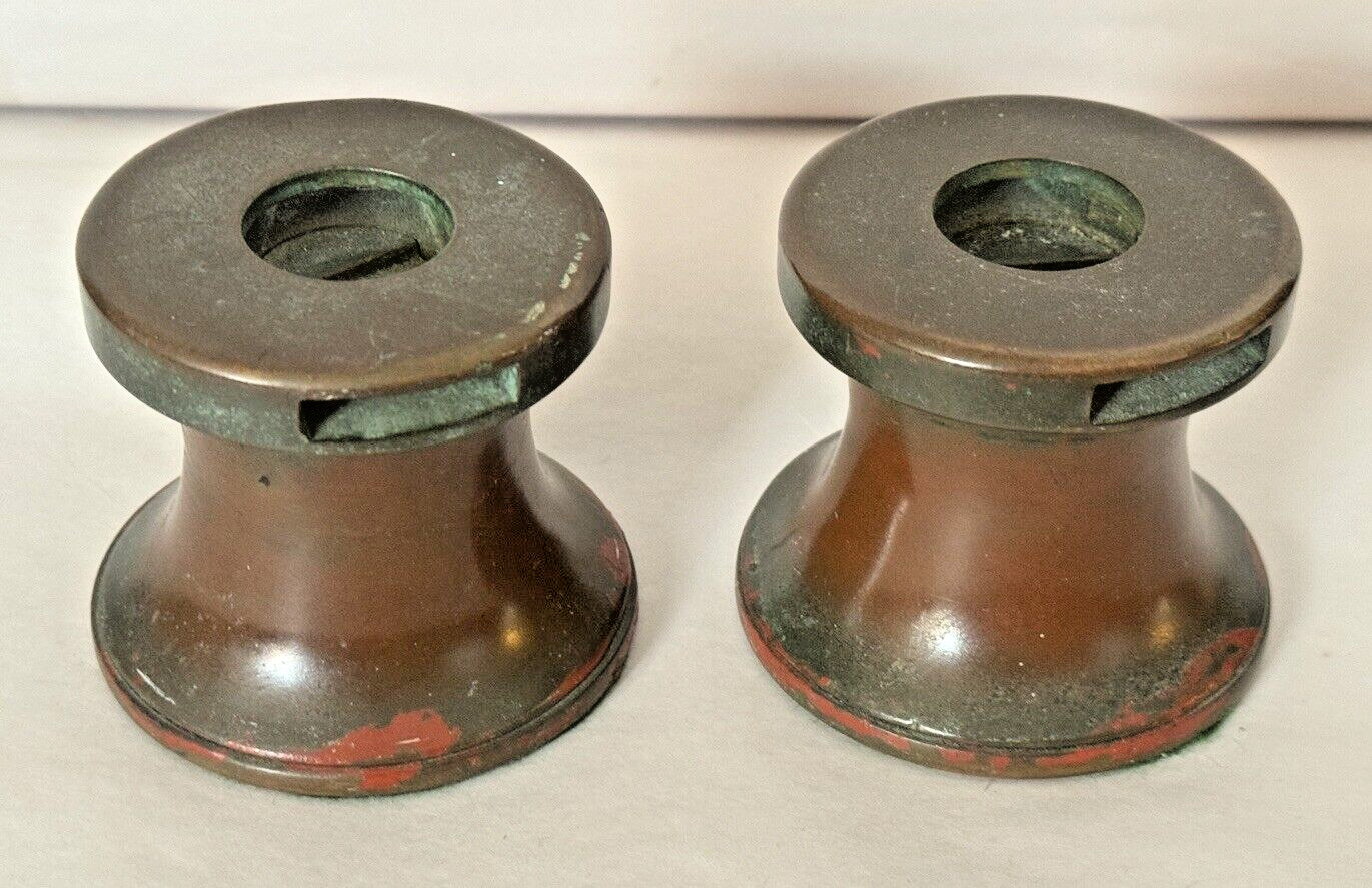 Pair of Solid Bronze Sailboat Winch Tensioner Pulley Candlesticks Nautical Decor