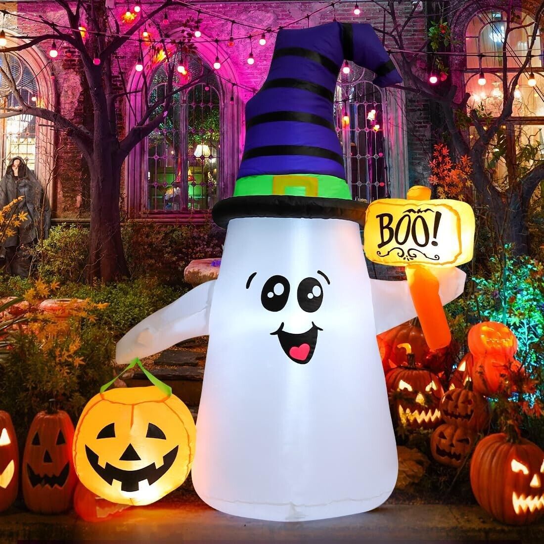 GOOSH Halloween Inflatable 5 FT Blow Up Ghost Inflatable with Pumpkin