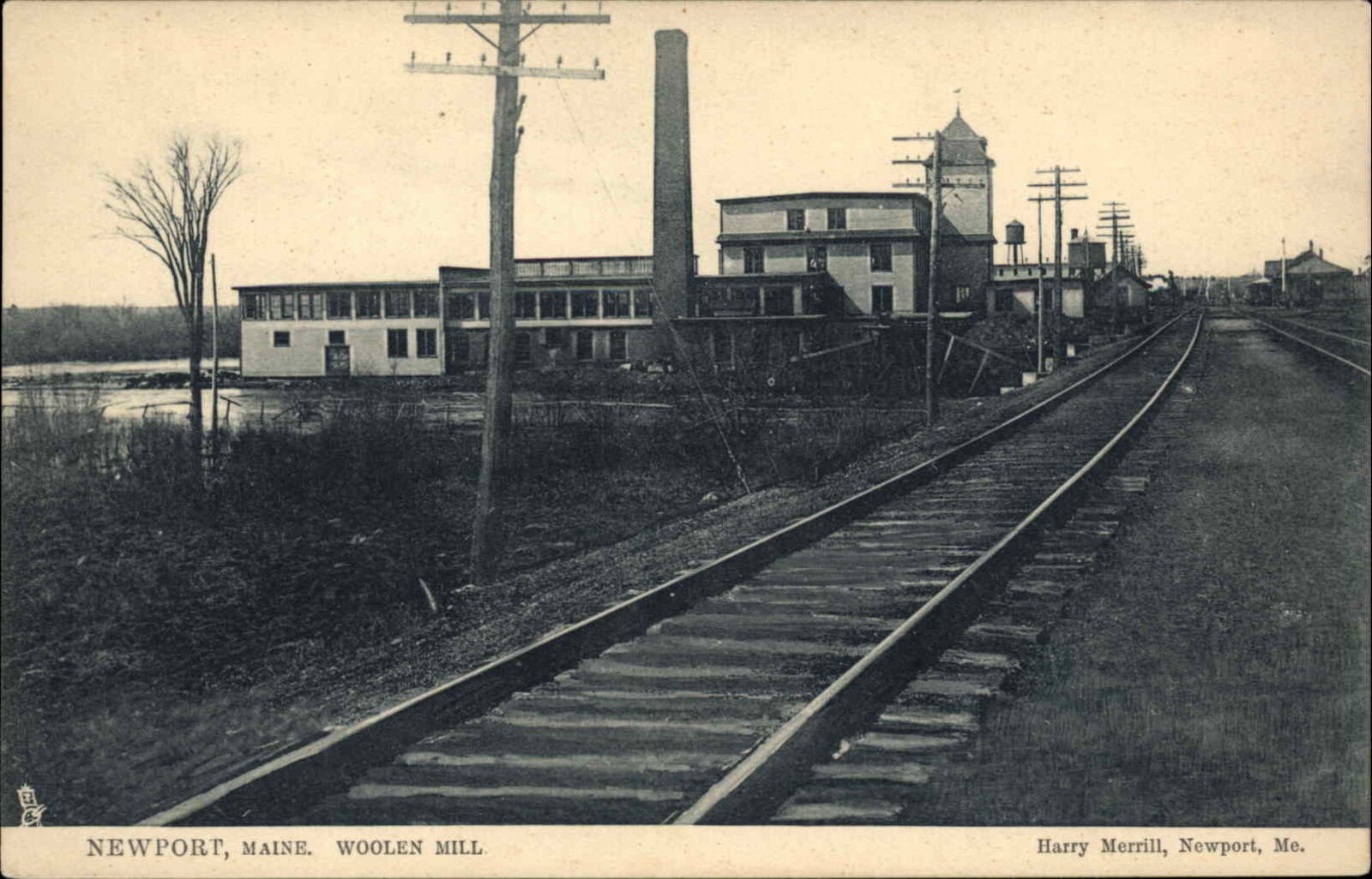 TUCK NEWPORT ME Woolen Mill on Railroad Tracks c1910 Postcard