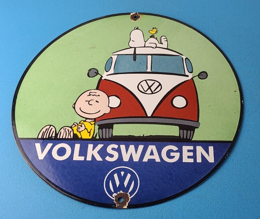 Vintage Volkswagen Sign - VW Sales Automobile Gas Pump Porcelain Sign