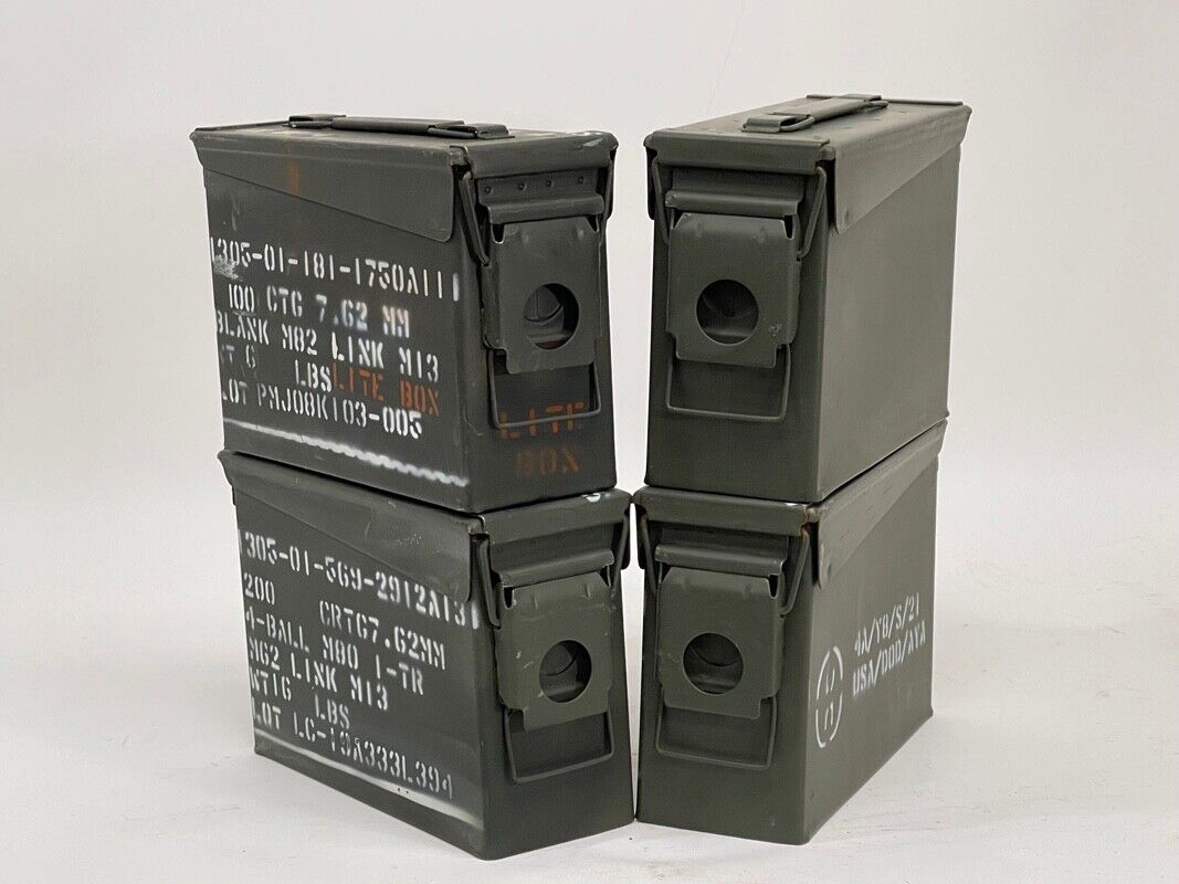 30 Cal Metal Ammo Can – Military Steel Box Ammo Storage - Used - 4 Pack
