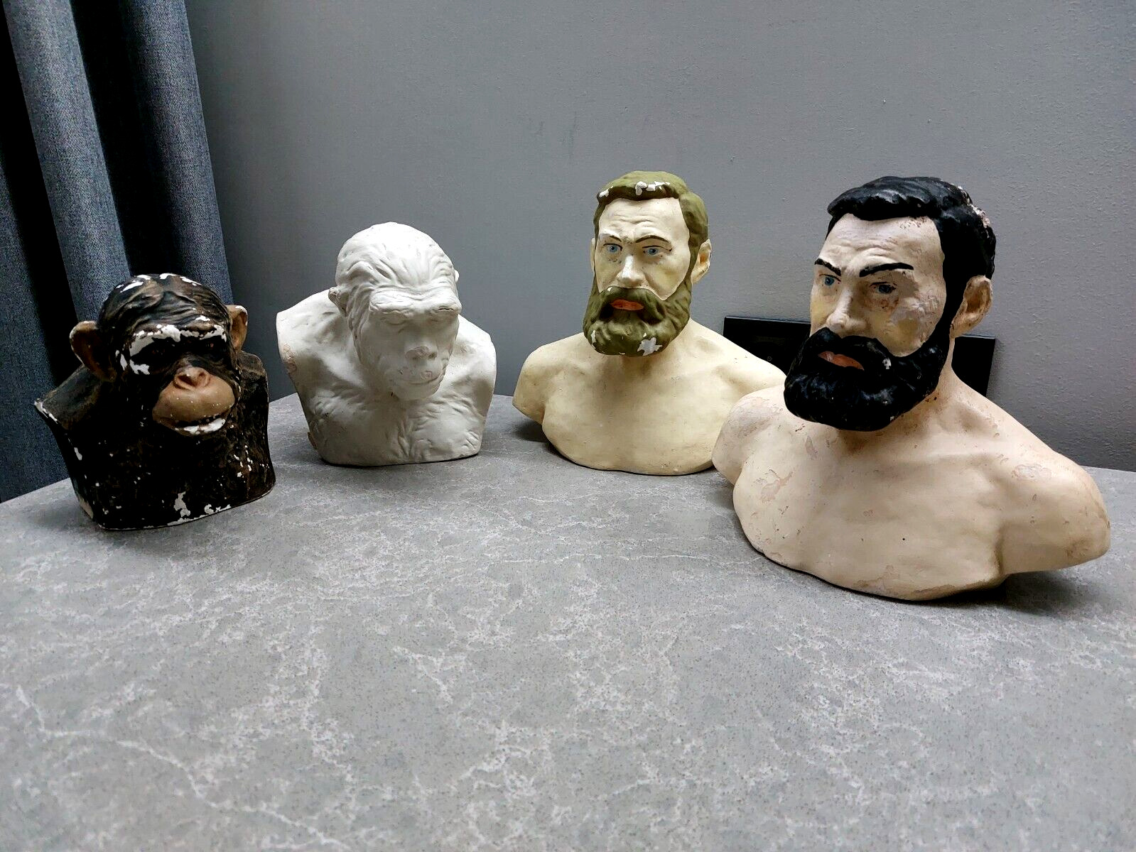 Rare Set of Prehistoric People Busts of USSR Paleontological Museum 60\'s