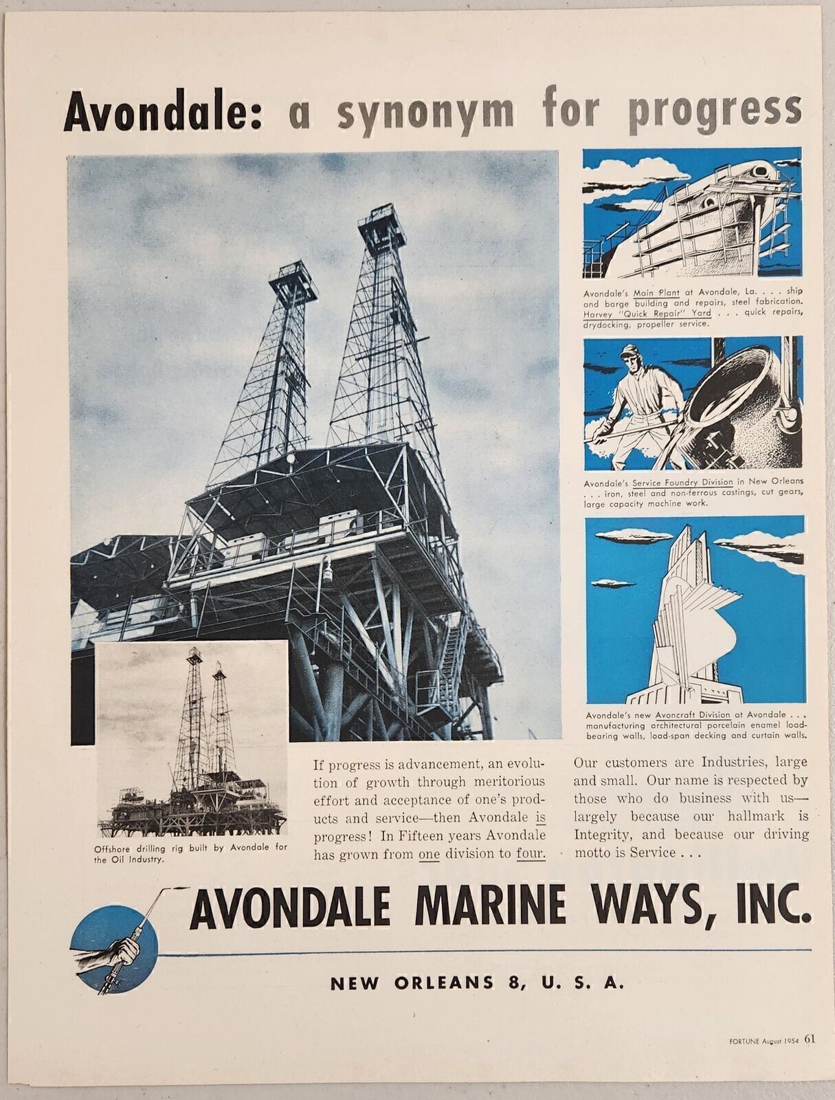 1954 Print Ad Offshore Oil Drilling Rigs Avondale Marine Ways New Orleans,LA