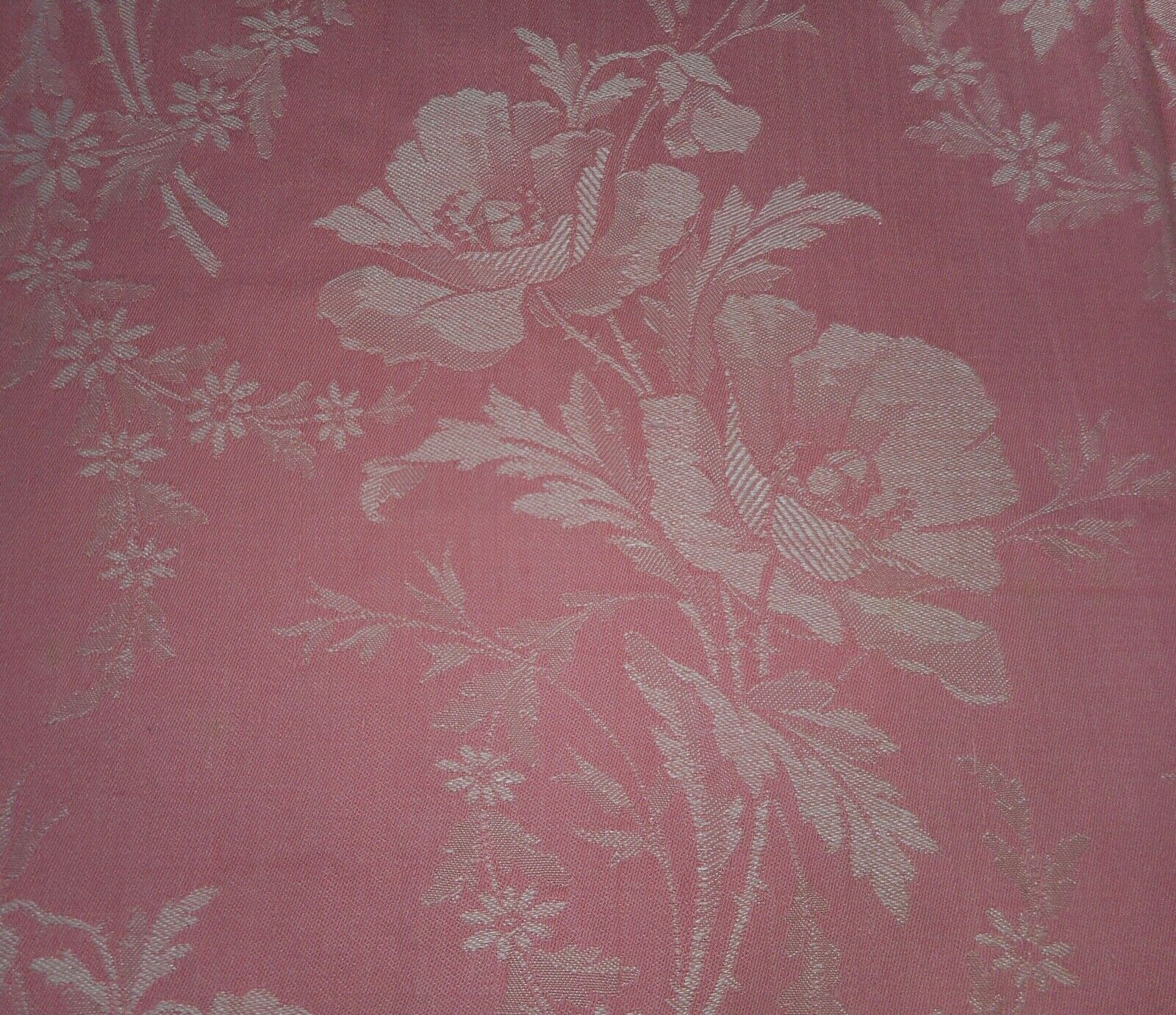 Antique French Shabby Floral Poppy Ticking Damask Cotton Fabric~Blush Coral Pink