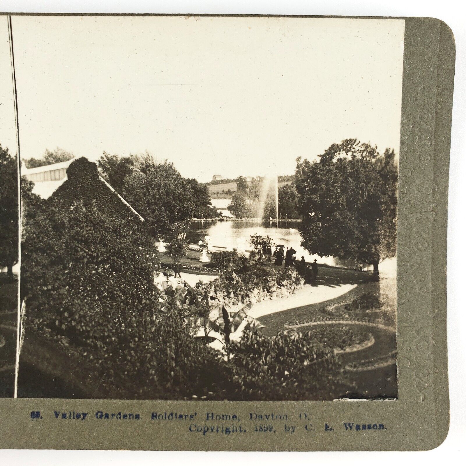 Dayton Soldiers Home Fountain Stereoview c1899 Ohio Valley Gardens Photo A1840