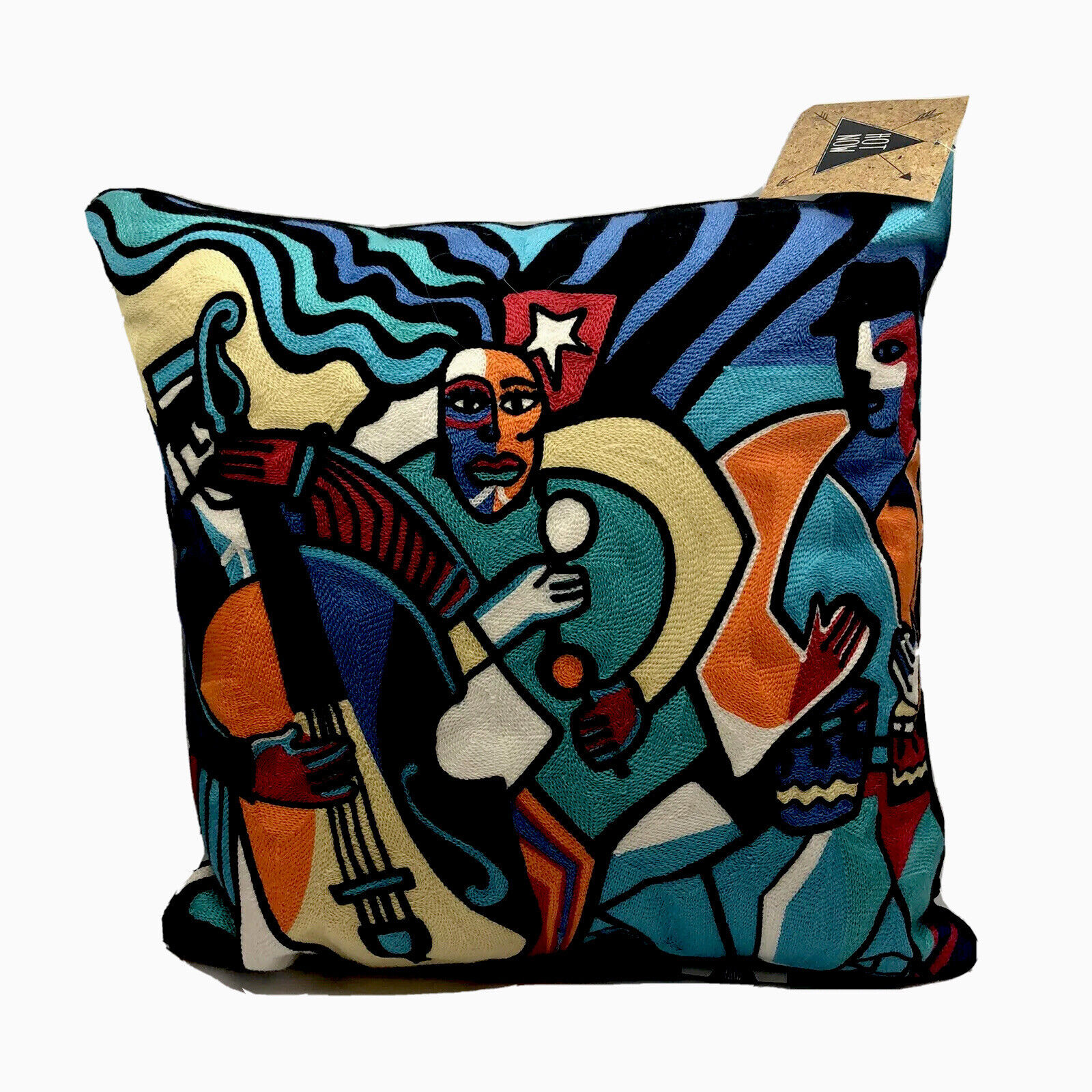 The New Musicians Jazz Pillow 16x16 Decorative Picasso style Needlepoint