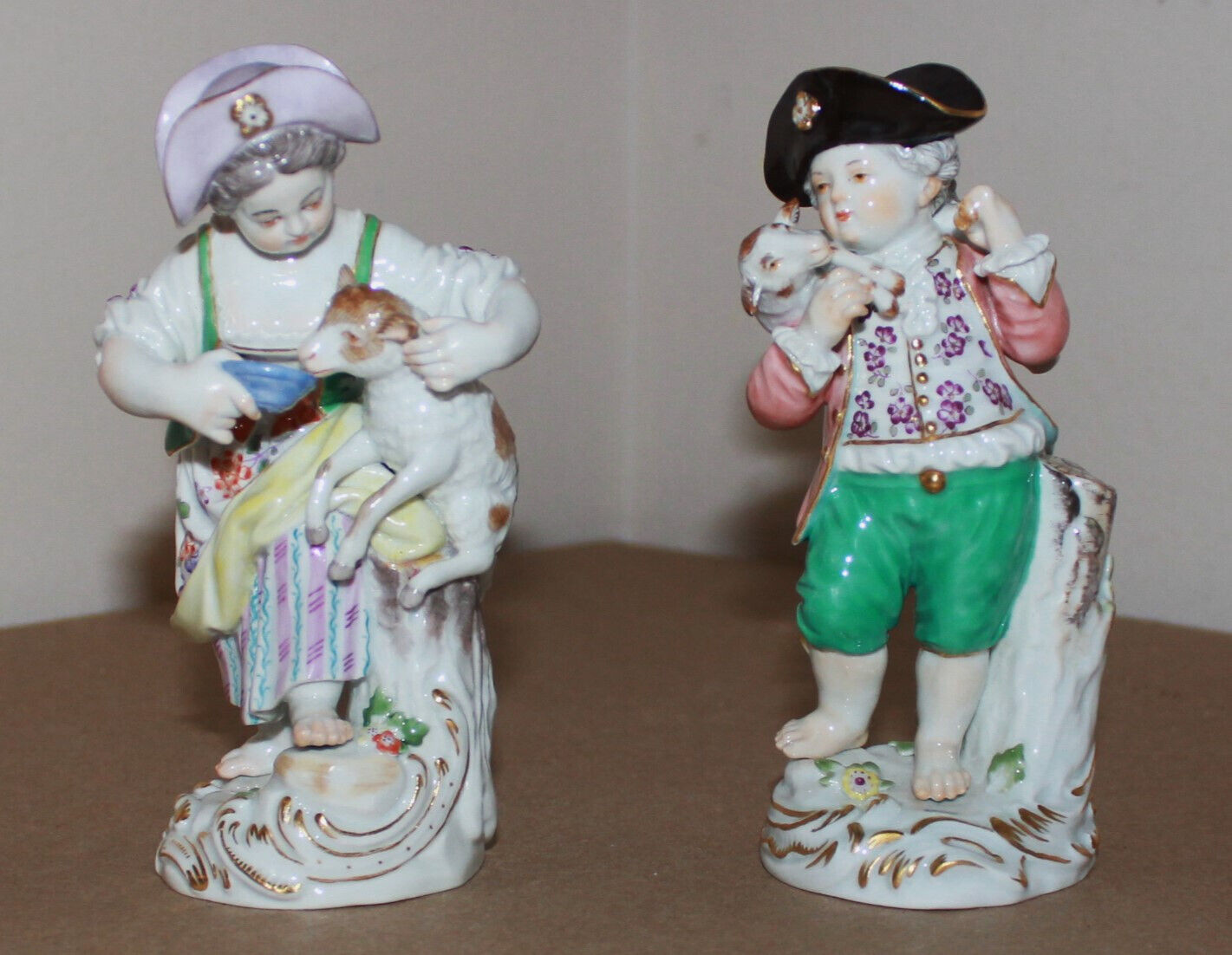 2 Antique Meissen Porcelain Figurine Gardener Child with Lamb 60402 & 60403 5.1\
