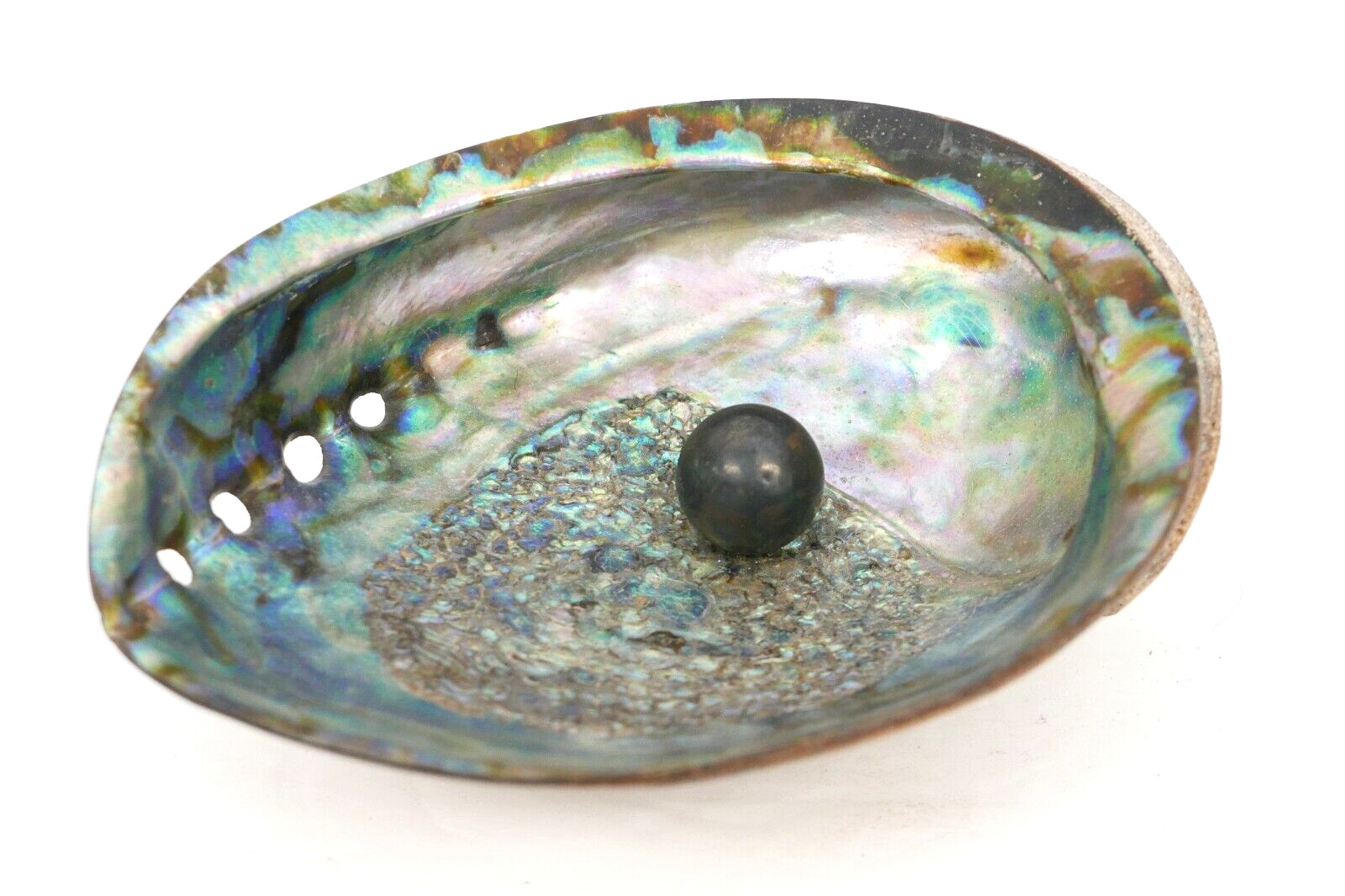 Vintage 1960\'s Los Castillo Taxco Abalone Shell Bowl Silver Plated Base w/Pearl