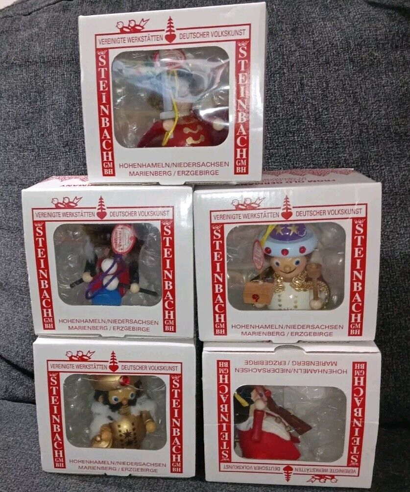 Steinbach Wooden Christmas Ornaments Made In Germany Lot Of 5 With Box