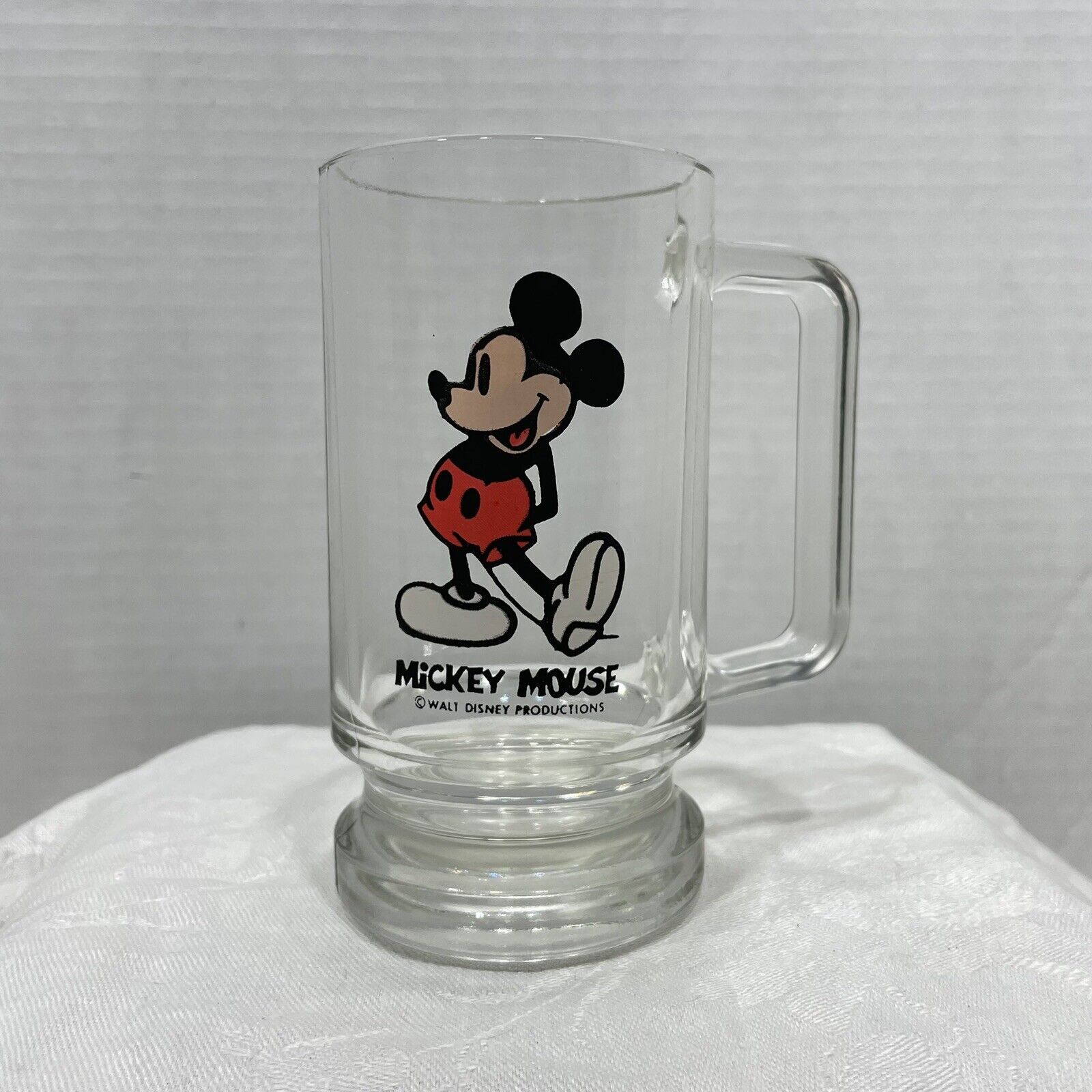 Vintage Walt Disney Mickey Mouse Glass  Clear Heavy