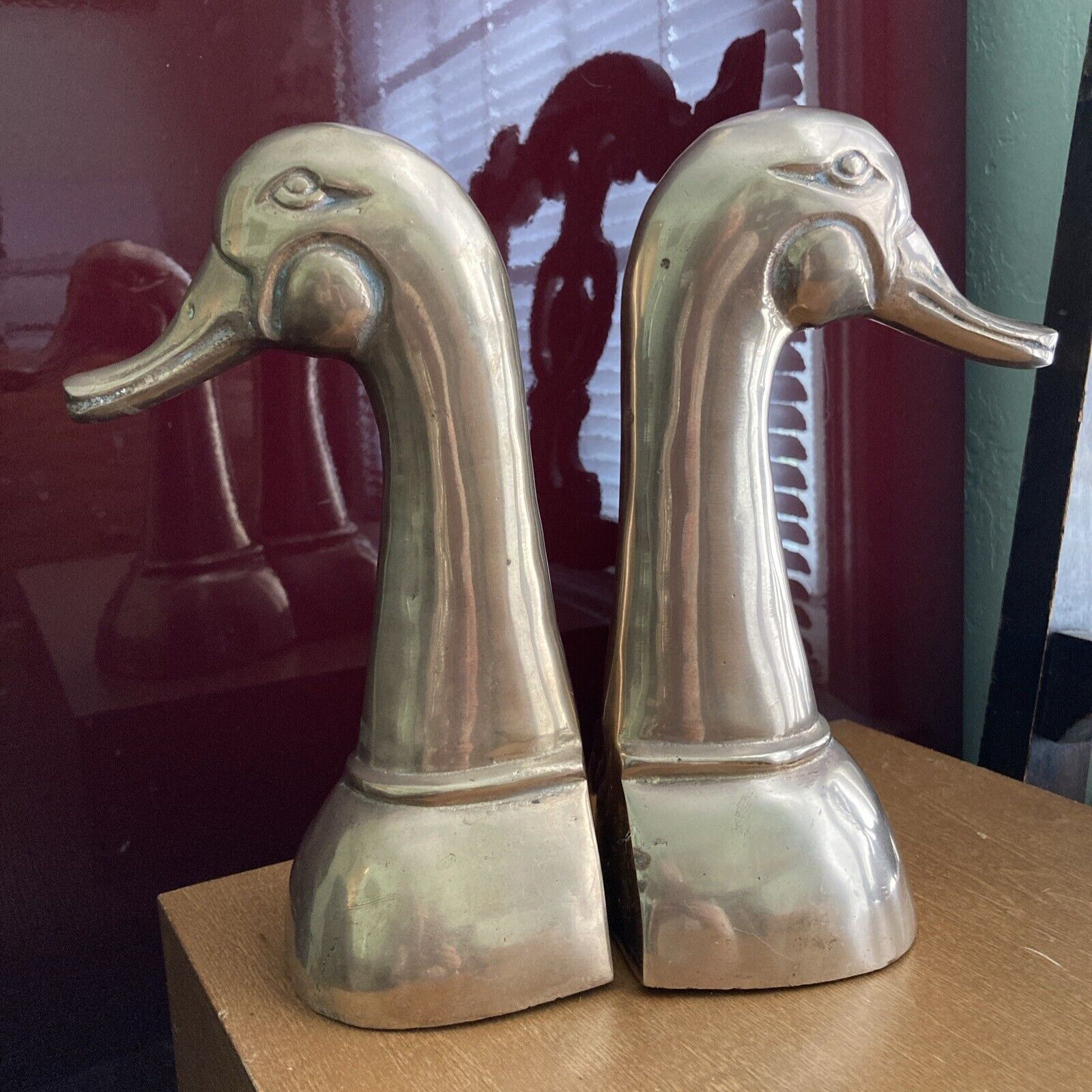 Vintage Brass Mallard Duck Bookends or Doorstops.  9” Tall. 3 Lbs. Each