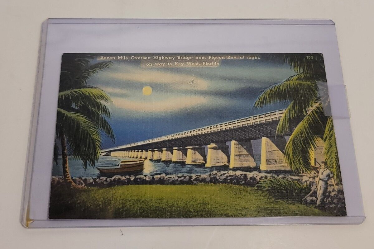 1947 Seven Mile Oversea Highway Bridge Pigeon Key on way to Key West FL Postcard