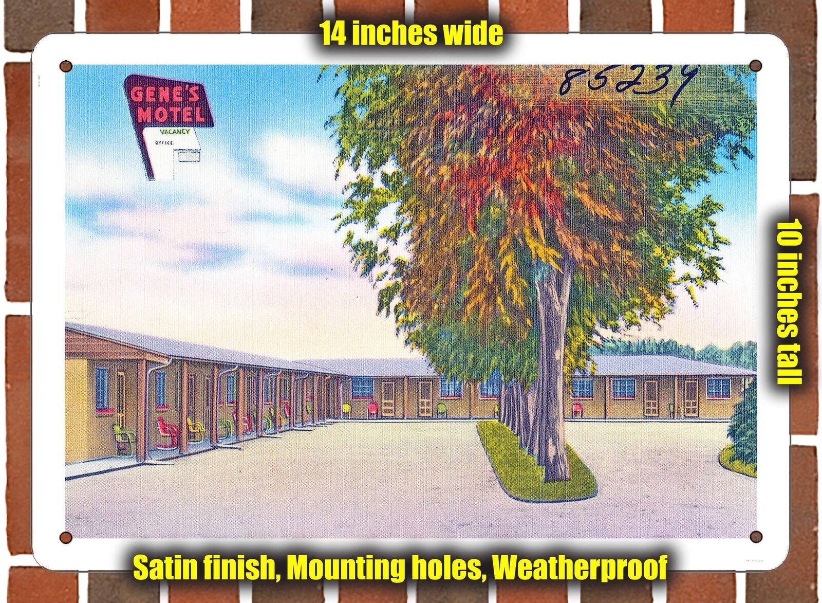 METAL SIGN - Colorado Postcard - Gene\'s Motel - W. of 85 & 87 On Alameda at 28