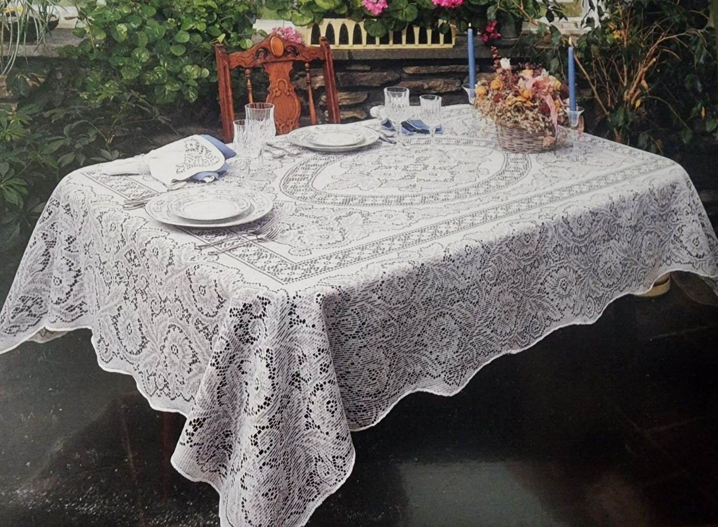 Scranton Lace Woven Nottingham Hyde Park Tablecloth Cover 60 X 126 USA MADE