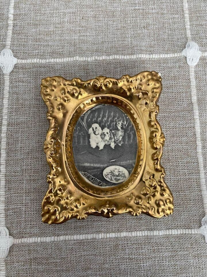 Vintage Ceramic Ornate Gold Frame with Dog Picture #B1