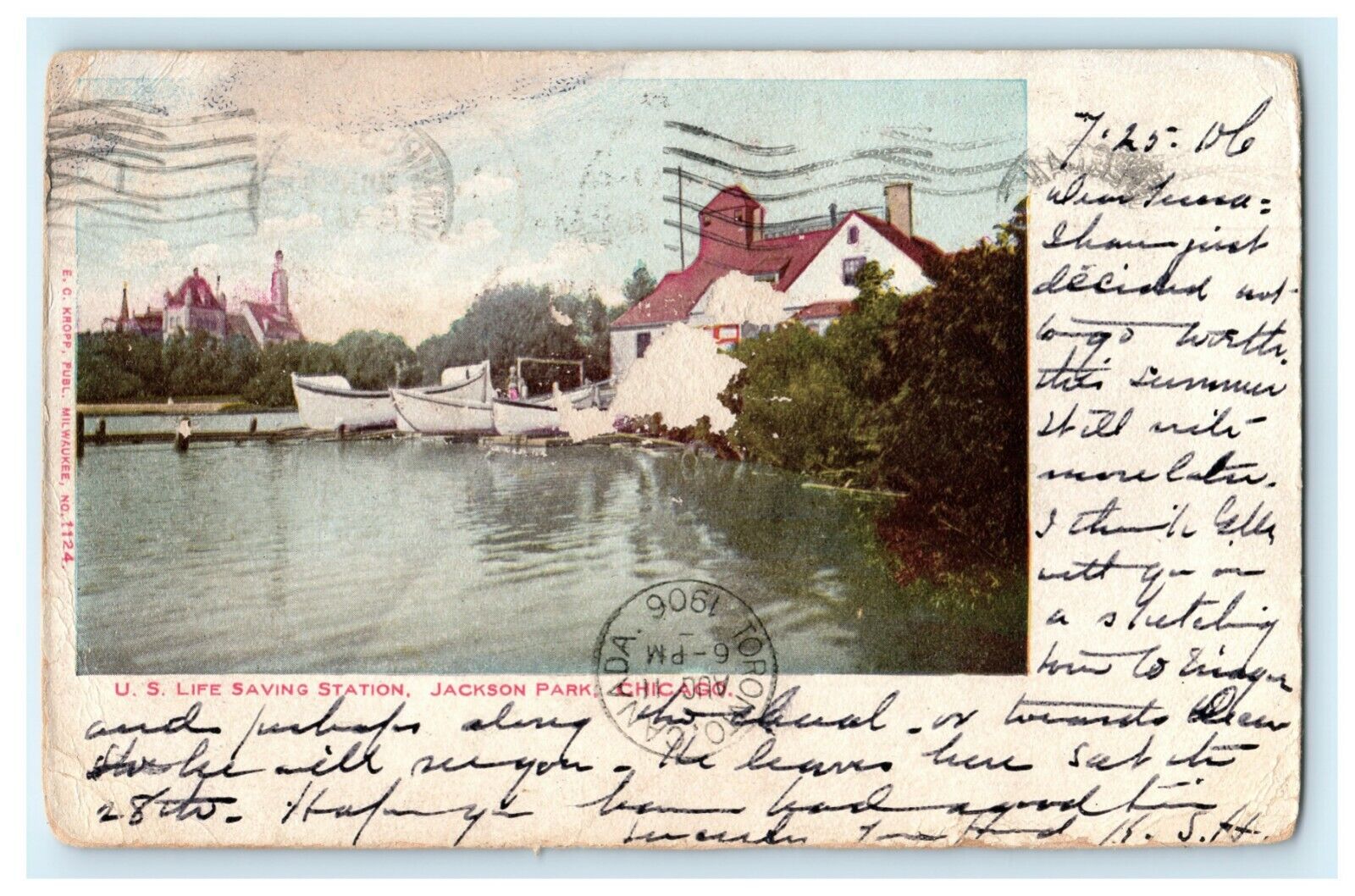 1906 US Life Saving Station Jackson Park Chicago IL Multiple Postmarks Postcard