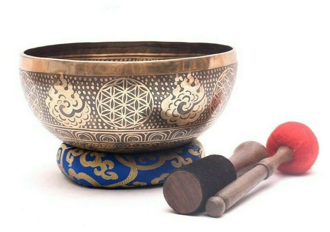 11 Inch Special Etching - Sacred Geometric Flower Of Life Singing Bowl -Handmade