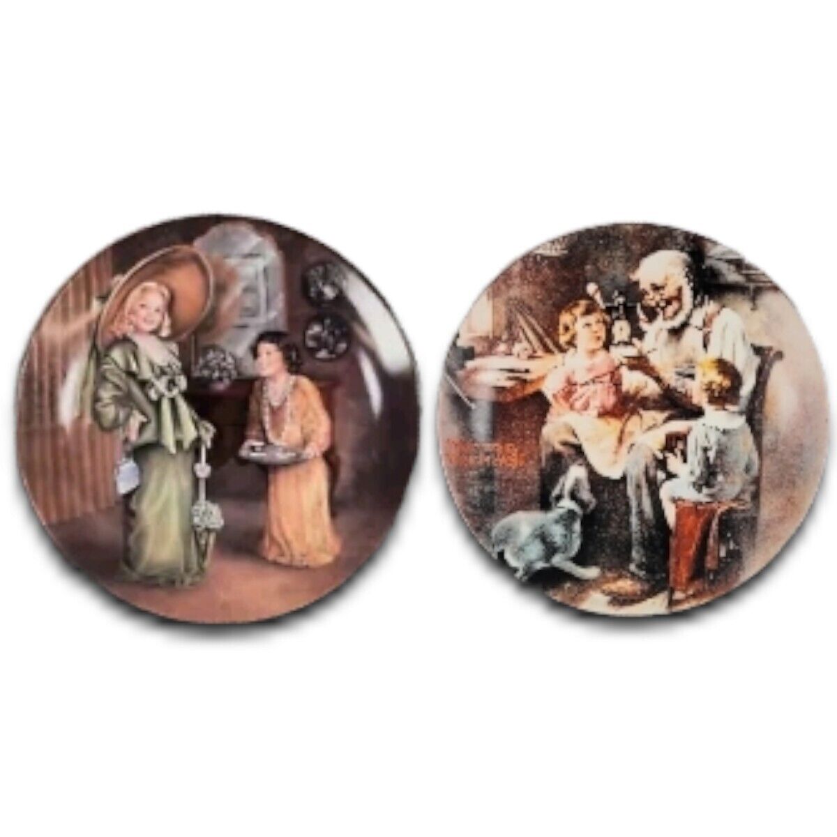 Norman Rockwell Plates Set of 2 Porcelain Collectible Claire Freedman Vintage