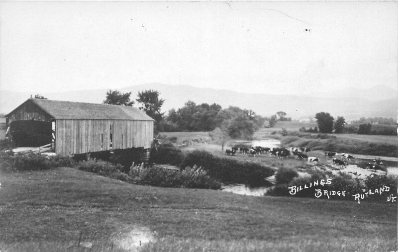 Rutland Vermont Billings Covered Bridge 1920s RPPC Photo Postcard 21-4961