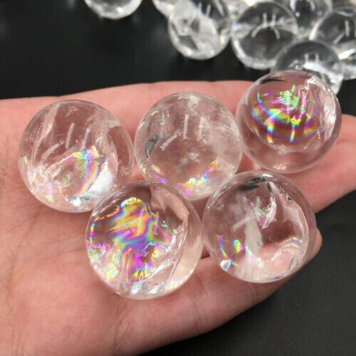 5pcs Natural Clear Quartz sphere Rainbow Crystal Ball Reiki Healing wholesale
