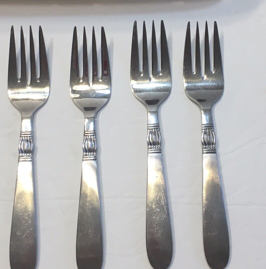 Set Of 4 NASCO Stainless Steel “KAREN” Japan Salad Forks VINTAGE 6.25” Flatware