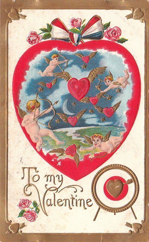 Postcard To My Valentine Cupids Shooting Hearts