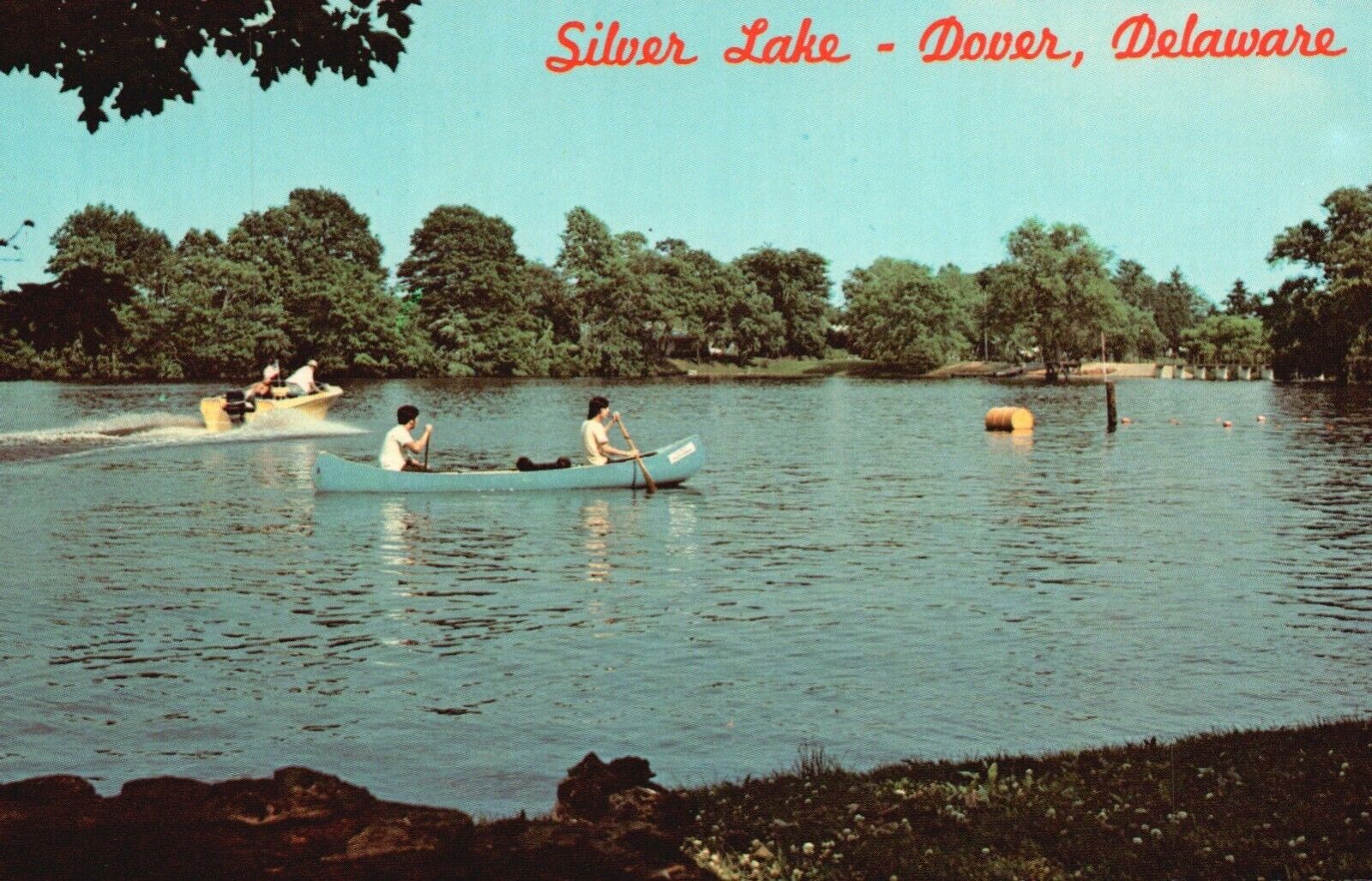 Postcard DE Dover Delaware Silver Lake Canoeing Chrome Vintage PC a3270
