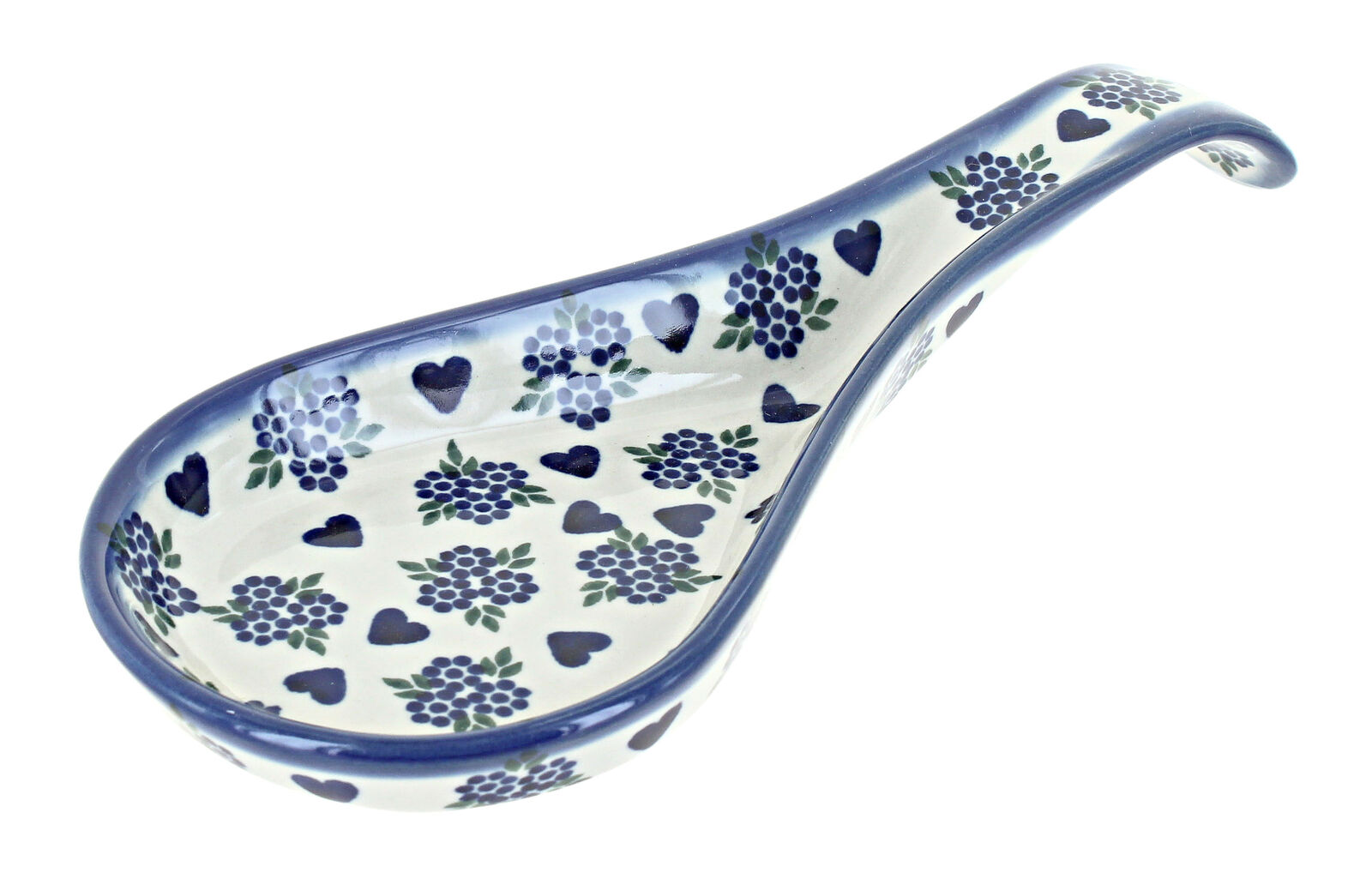 Blue Rose Polish Pottery Sweet Heart Large Spoon Rest
