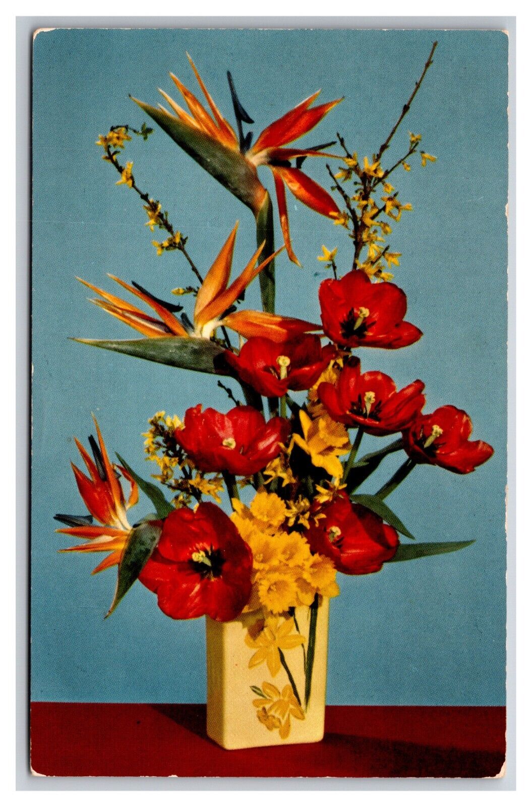 Tulips and Bird of Paradise Flowers in Vase UNP Chrome Postcard Z4