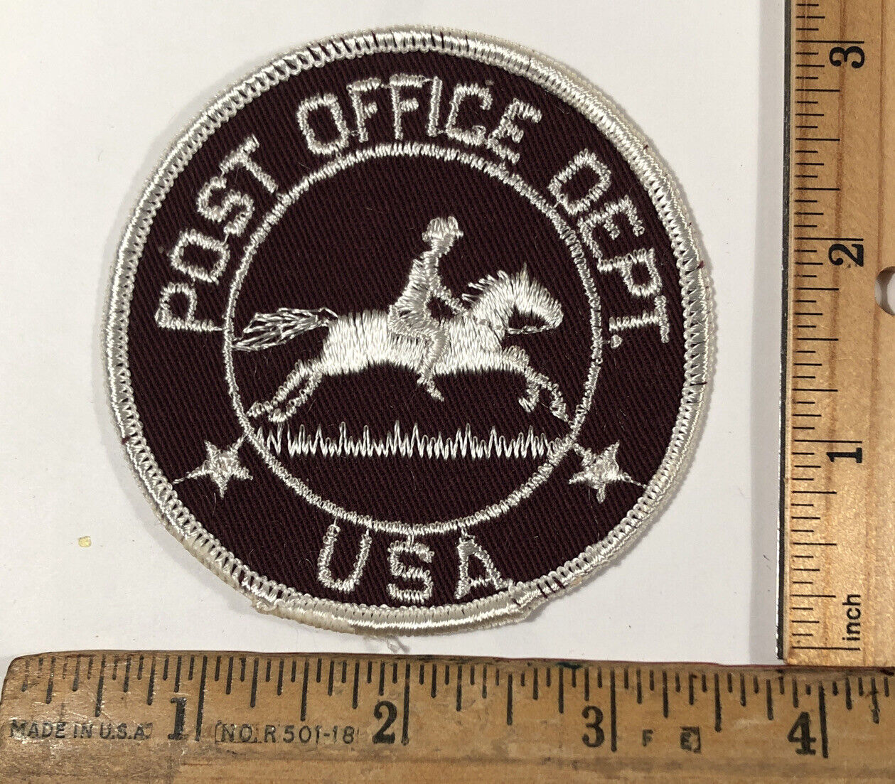 Vintage USPS Post Office Department Pony Express Logo Patch Brown NOS USA Mail