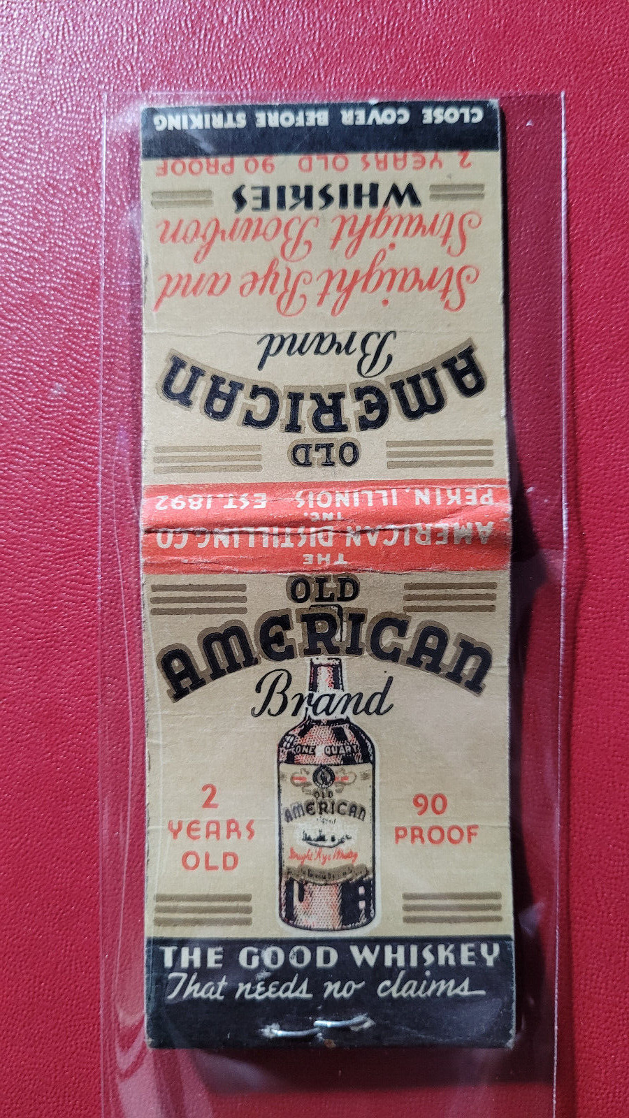 1930\'s Old American Brand Rye Bourbon Whiskies Matchbook Match Cover