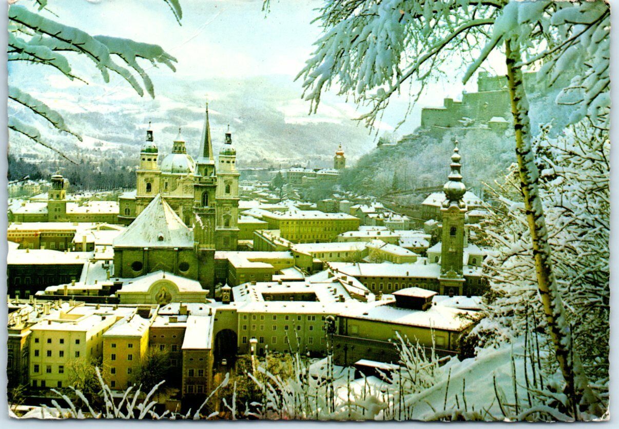 Postcard - Fortress in winter seen from Mönchsberg - Salzburg, Austria